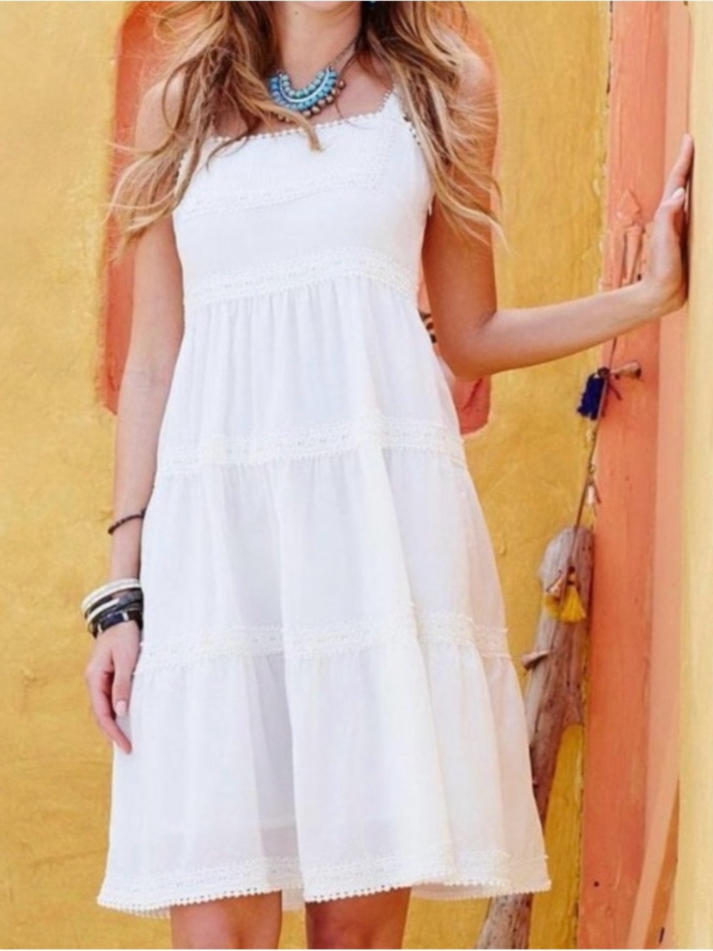 Matilda Jane Dancing On Clouds Dress Womens Size 6 Ivory Tiered Midi Sundress
